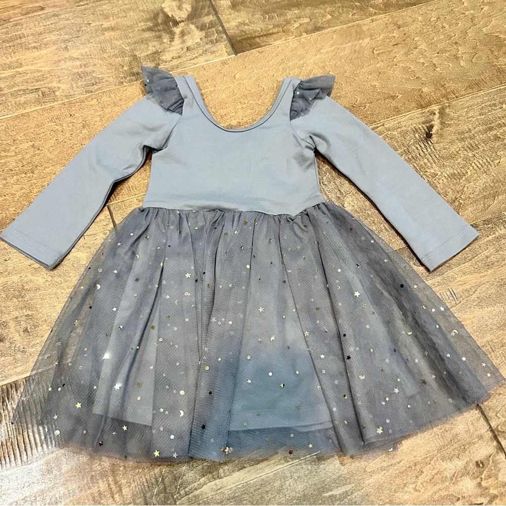 EleStory Girls Long Sleeve Ballerina Dress Grey Size 12-18 M EUC Stars Girly
